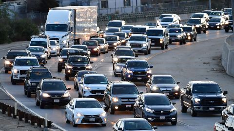 Drivers wait in traffic during the morning rush hour commute in Los Angeles, California on February 23, 2022, as gas prices hit over $6 dollars per gallon. - Stock markets mostly rose and oil prices held relatively steady on February 23 as economic sanctions imposed on Moscow over the Russia-Ukraine crisis were deemed less harsh than expected. Brent crude stood at $96.73 per barrel, having soared to a seven-year high of $99.50 on February 22 on fears of disruptions to key Russian oil supplies. (Photo by Frederic J. BROWN / AFP) (Photo by FREDERIC J. BROWN/AFP via Getty Images)