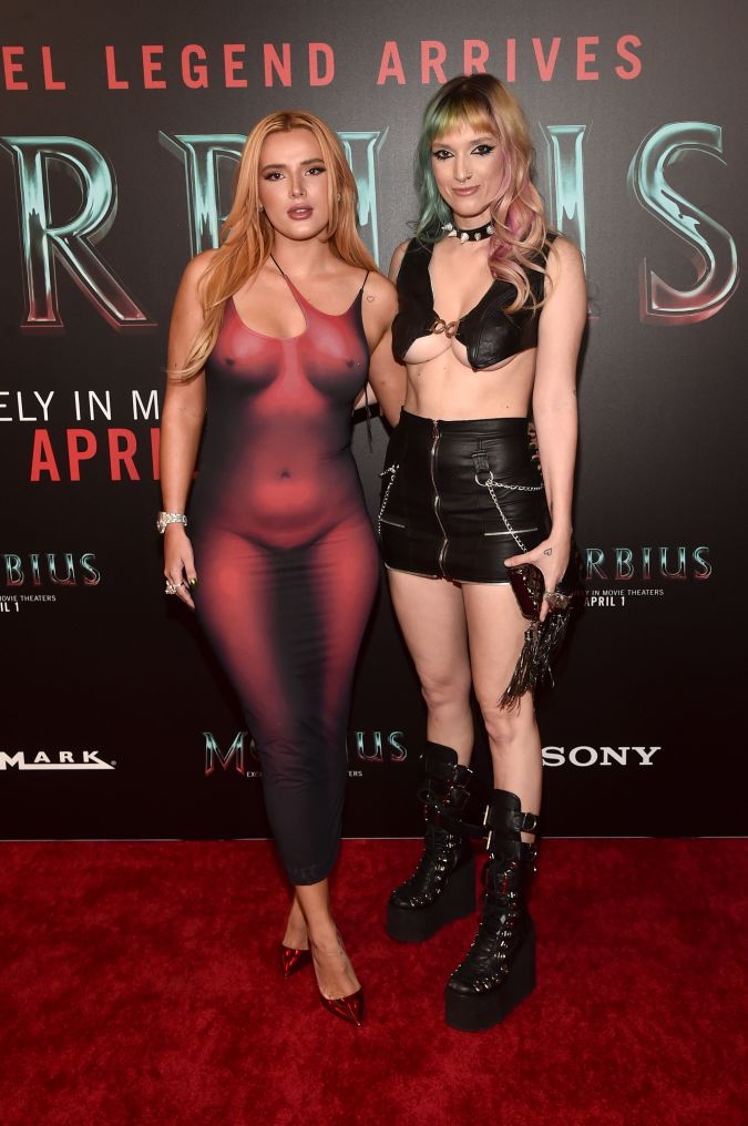 LOS ANGELES, CALIFORNIA - MARCH 30: ((EDITORS NOTE: Image contains partial nudity.) (L-R) Bella Thorne and Dani Thorne attend the "Morbius" Fan Special Screening at Cinemark Playa Vista and XD on March 30, 2022 in Los Angeles, California. (Photo by Alberto E. Rodriguez/Getty Images)
