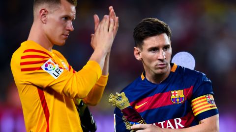 Marc-André Ter Stegen y Lionel Messi cuando jugaban juntos en el FC Barcelona.