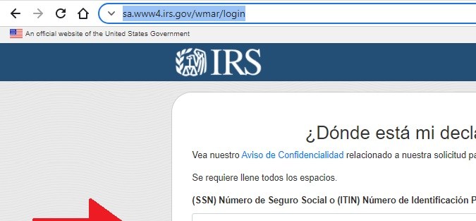 Captura del sitio web oficial del IRS.