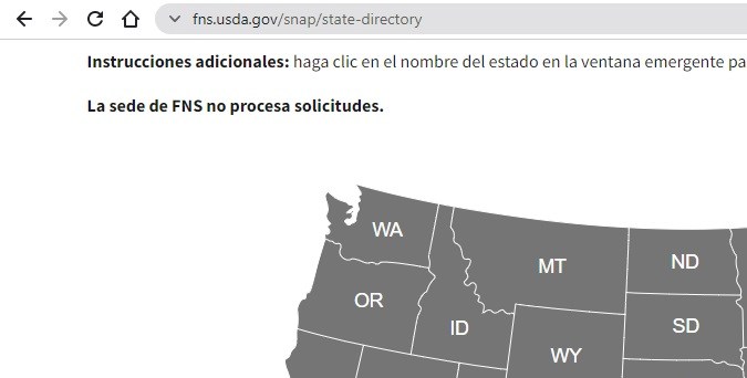 Captura del mapa de beneficios SNAP en Estados Unidos según el Departamento de Agricultura de Estados Unidos.