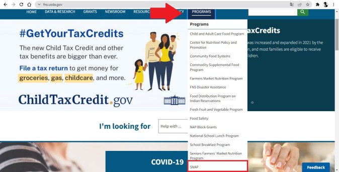 Captura del mapa de beneficios SNAP en Estados Unidos según el Departamento de Agricultura de Estados Unidos.