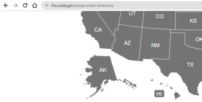 Captura del mapa de beneficios SNAP en Estados Unidos según el Departamento de Agricultura de Estados Unidos.