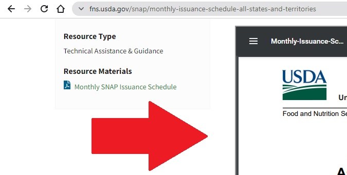 Captura del mapa de beneficios SNAP en Estados Unidos según el Departamento de Agricultura de Estados Unidos.