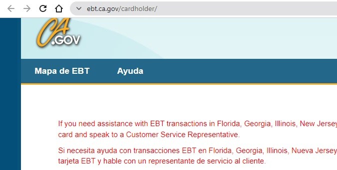Captura de pantalla de la página oficial del programa CalFresh.