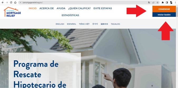 Captura de la página oficial del Programa de Rescate Hipotecario de California.