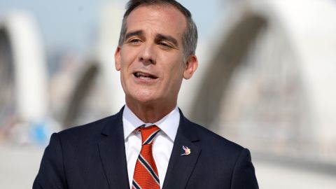 El alcalde Eric Garcetti da su último informe de gobierno.( Cortesía Gary Coronado / Los Angeles Times)