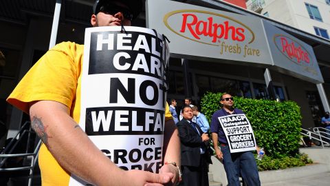 LOS ANGELES, CA - JULY 27: NAACP members participating in the NAACP's 102nd annual national convention at the Los Angeles Convention Center join labor march and a rally in front of the Ralphs grocery store on July 27, 2011 in Los Angeles, California. The delegates marched from the Los Angeles Convention Center to the Ralphs grocery store in a show of support for the 62,000 workers who are in contract negotiations and threatening to strike Southern California's three major grocery chains Ralphs, Albertsons and Vons. (Photo by Kevork Djansezian/Getty Images)