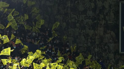Aficionados del Villarreal presentes en el partido contra el Bayern Múnich.