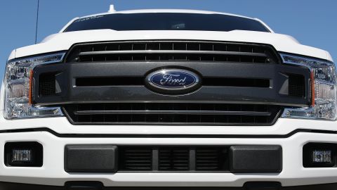 MIAMI, FL - OCTOBER 26: The front grill of a Ford F-150 pickup truck is seen on Metro Ford's sales lot on October 26, 2017 in Miami, Florida. Ford reported it's quarterly earnings per share of 39 cents, above Wall Street expectations of 33 cents driven in part by strong sales of its F-Series pickup trucks. (Photo by Joe Raedle/Getty Images)