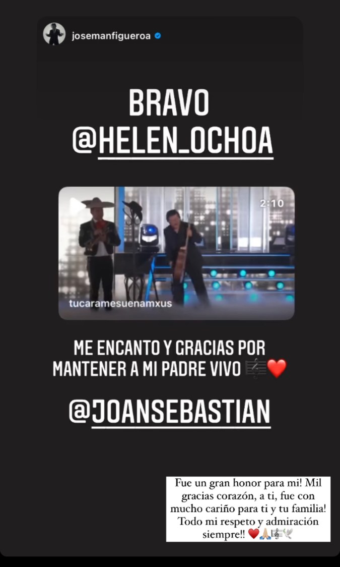 José Manuel Figueroa le agradeció a Helen Ochoa revivir a su padre Joan Sebastian