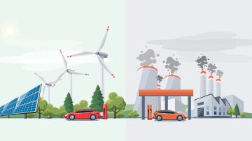 Vector,Illustration,Of,Renewable,Electric,Vs.,Fossil,Pollution,Power,Electricity