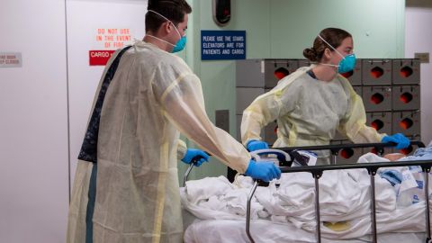 LOS ANGELES, CA - MARCH 29: In this handout released by the U.S. Navy, Sailors transport the first patient aboard the hospital ship USNS Mercy (T-AH 19) into the casualty receiving area March 29. Mercy deployed in support of the nation's COVID-19 response efforts, and will serve as a referral hospital for non-COVID-19 patients currently admitted to shore-based hospitals. This allows shore base hospitals to focus their efforts on COVID-19 cases. One of the Department of Defense's missions is Defense Support of Civil Authorities. DoD is supporting the Federal Emergency Management Agency, the lead federal agency, as well as state, local and public health authorities in helping protect the health and safety of the American people. (Photo by U.S. Navy via Getty Images)