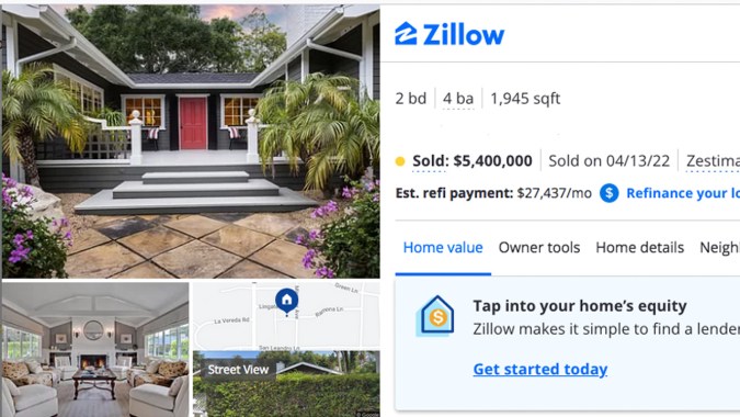Así luce la primera de las mansiones de Ellen DeGeneres (Zillow)