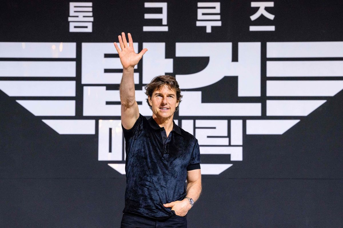 Tom Cruise en la rueda a prensa de su filme "Top Gun: Maverick" en Seul. 