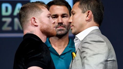 El tenso cara a cara entre Canelo Álvarez y Gennady Golovkin.