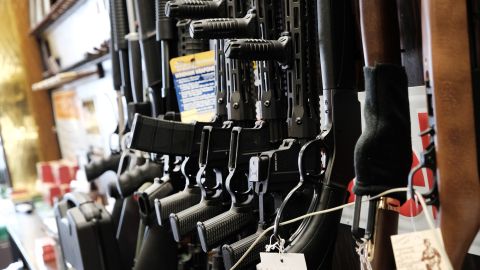 JERSEY CITY - MARCH 25: Few rifles remain on the shelf at Caso's Gun-A-Rama store on March 25, 2021 in Jersey City, New Jersey. Caso's Gun-A-Rama has had a significant increase in business with lines often out the door as more people buy guns for security and for fear that there will be increased bans on them. In the wake of recent mass shootings, the Biden administration is pushing for the Senate to pass gun legislation already passed by the House. Area gun businesses have seen a rise in sales recently that has even led to a shortage of bullets. (Photo by Spencer Platt/Getty Images)