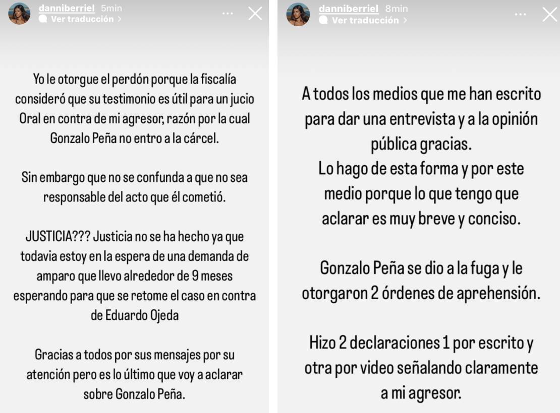 Daniela Berriel responds to Gonzalo Peña's statements / Photos: Daniela Berriel's Instagram Stories 