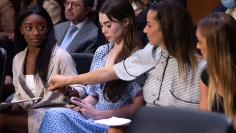 Simone Biles, McKayla Maroney, Aly Raisman and Maggie Nichols en el juicio contra Larry Nassar.