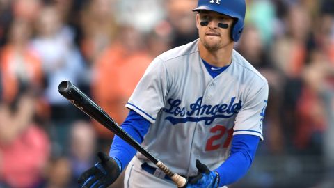 Trayce Thompson con el uniforme de los Dodgers en 2016.