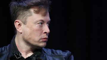 Retrato de Elon Musk visto de perfil en un fondo negro.