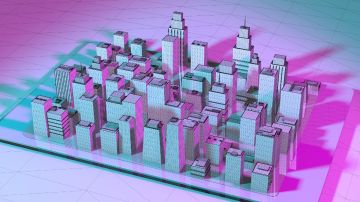 Edificios en una ciudad digital conocida como metaverso