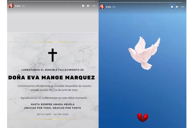 Thalía confirma la muerte de su abuelita Eva Mange