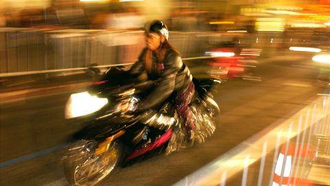 HOLLYWOOD - JANUARY 28: Over 300 motorcycles ride down Hollywood Boulevard before the premiere of the film "Biker Boyz" January 28, 2003 in Hollywood, California. (Photo by Vince Bucci/Getty Images)