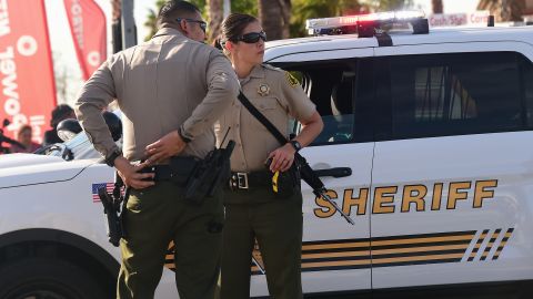 Armed officers from the Sheriff's department on patrol near the scene of the crime in San Bernardino, California on December 2, 2015. A man and a woman suspected of carrying out a deadly shooting at a center for the disabled in California were killed in a shootout with police, while a third person was detained, police said. AFP PHOTO / FREDERIC J. BROWN / AFP / FREDERIC J. BROWN (Photo credit should read FREDERIC J. BROWN/AFP via Getty Images)