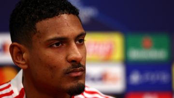 AMSTERDAM, NETHERLANDS - MARCH 14: Sebastien Haller of Ajax speaks to the media during the press conference prior to the training session of AFC Ajax at Johan Cruyff Arena on March 14, 2022 in Amsterdam, Netherlands. Ajax will face SL Benfica in the UEFA Champions League Round Of Sixteen Leg Two match on March 15, 2022. (Photo by Dean Mouhtaropoulos/Getty Images)