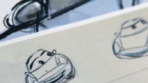 Boceto de Sally, de Cars, antes de ser llevado a la realidad por parte de Porsche