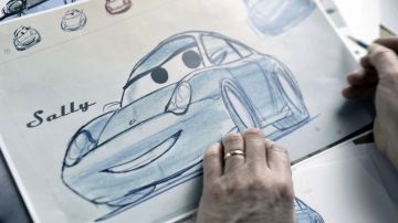 Boceto de Sally, de Cars, antes de ser llevado a la realidad por parte de Porsche