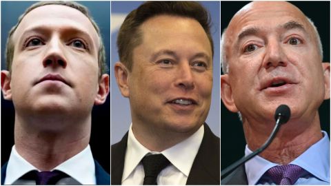 Imagen de Mark Zuckerberg, Elon Musk y Jeff Bezos.