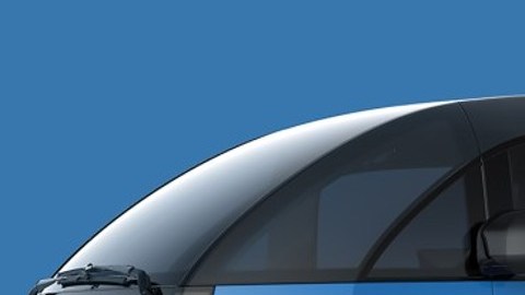 Imagen de un vehículo eléctrico de color azul con el logotipo de Walmart.