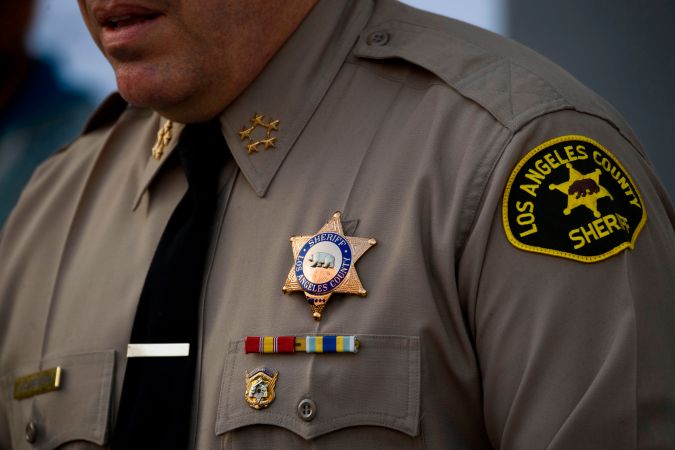 Sheriff Alex Villanueva of the Los Angeles Sheriff's Department (LASD) speaks about a task force targeting wage theft outside of the Hall of Justice on February 9, 2021 in Los Angeles, California. (Photo by Patrick T. FALLON / AFP) (Photo by PATRICK T. FALLON/AFP via Getty Images)