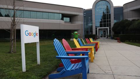 MOUNTAIN VIEW, CALIFORNIA - JANUARY 31: A sign is posted in front of a building on the Google campus on January 31, 2022 in Mountain View, California. Google parent company Alphabet will report fourth quarter earnings on Tuesday after the closing bell. (Photo by Justin Sullivan/Getty Images)