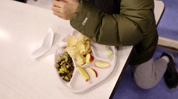 NEW YORK, NEW YORK - FEBRUARY 04: A student eats a vegan meal served for lunch at Yung Wing School P.S. 124 on February 04, 2022 in New York City. Starting today, the Department of Education in New York City, which introduced Meatless Mondays in 2019 and Meatless Fridays this past April, will start phasing in “vegan-focused” menus on Fridays or “Vegan Fridays” as part of Mayor Eric Adams’ initiative to serve healthier food to students. (Photo by Michael Loccisano/Getty Images)
