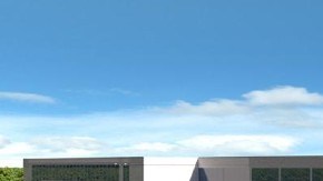 Imagen de un render de la fábrica que Intel construye en Ohio, en el que se ven edificios, estacionamientos y varios autos.