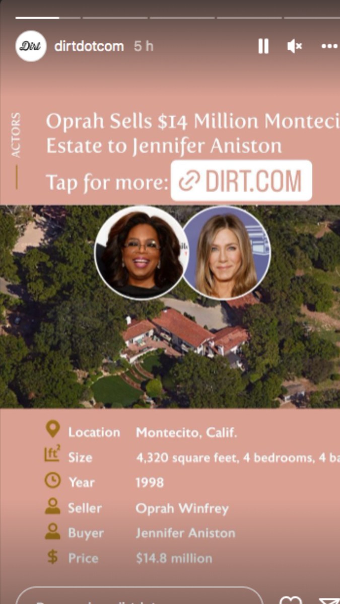 Oprah Winfrey le vendió su casa de Montecito a Jennifer Aniston (Dirt)