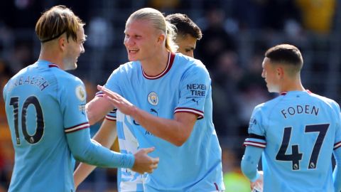 El Manchester City celebra un gol en la Premier League.