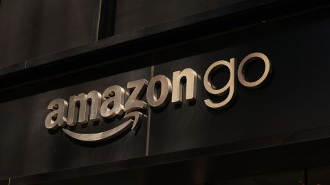 NEW YORK, NEW YORK - APRIL 29: An Amazon Go store signage is seen in the Financial District on April 29, 2022 in New York City. Amazon this week reported a net loss of $3.8 billion in the quarter ended March 31 sending the company's stock plunging. The company attributed the loss to its investment in electric automaker Rivian Automotive. (Photo by Michael M. Santiago/Getty Images)