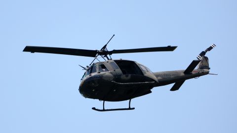 FORT WORTH, TEXAS - MAY 29: A Bell UH-1 helicopter is seen during the Military Flyover commemorating Memorial Day during the final round of the Charles Schwab Challenge at Colonial Country Club on May 29, 2022 in Fort Worth, Texas. (Photo by Tom Pennington/Getty Images)