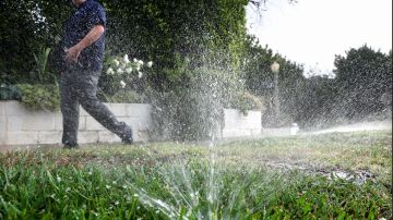 LOS ANGELES, CALIFORNIA - JULY 27: Los Angeles Department of Water and Power (LADWP) water conservation specialist Damon Ayala walks while inspecting a sprinkler system, which is operating in violation of the water conservation ordinance, on July 27, 2022 in Los Angeles, California. Amid California’s ongoing drought, Ayala and other public servants with the Water Conservation Response Unit patrol the city for lawn watering violations and respond to water waste reports from members of the community. Following increased lawn watering restrictions due to the drought, Angelenos recorded the lowest all-time water use for any June recorded in the City of Los Angeles. (Photo by Mario Tama/Getty Images)