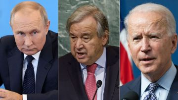 Vladimir Putin, António Guterres y Joe Biden.