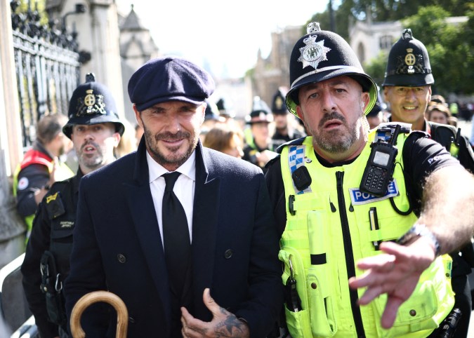 Former football player David Beckham leaves after paying his respects to Britain's Queen Elizabeth lying in state, following her death, in London, Britain September 16, 2022. REUTERS/Henry Nicholls TPX IMAGES OF THE DAY
