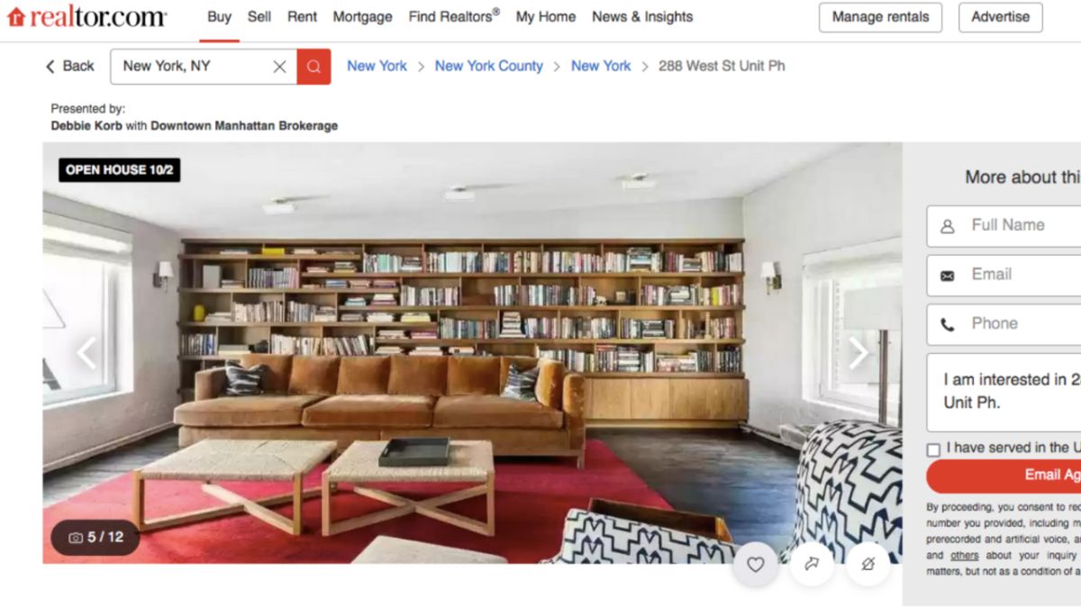 This is the library-living room of Jennifer Connelly's expenthouse (Realtor)