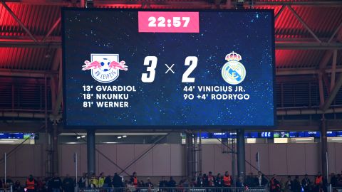 Marcador de la victoria 3-2 del Leipzig ante Real Madrid en Champions.