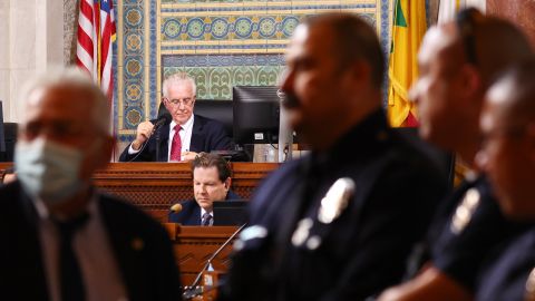 LOS ANGELES, CALIFORNIA - OCTOBER 25: New L.A. City Council President Paul Krekorian (2nd L) presides as the council holds its first in-person meeting since he became president in the wake of a leaked audio recording on October 25, 2022 in Los Angeles, California. L.A. City Council President Nury Martinez resigned in the aftermath of the release of the profanity-laced recording which revealed racist comments amid a discussion of city redistricting. Embattled L.A. City Council member Kevin de Leon was not in attendance in person for the meeting. (Photo by Mario Tama/Getty Images)