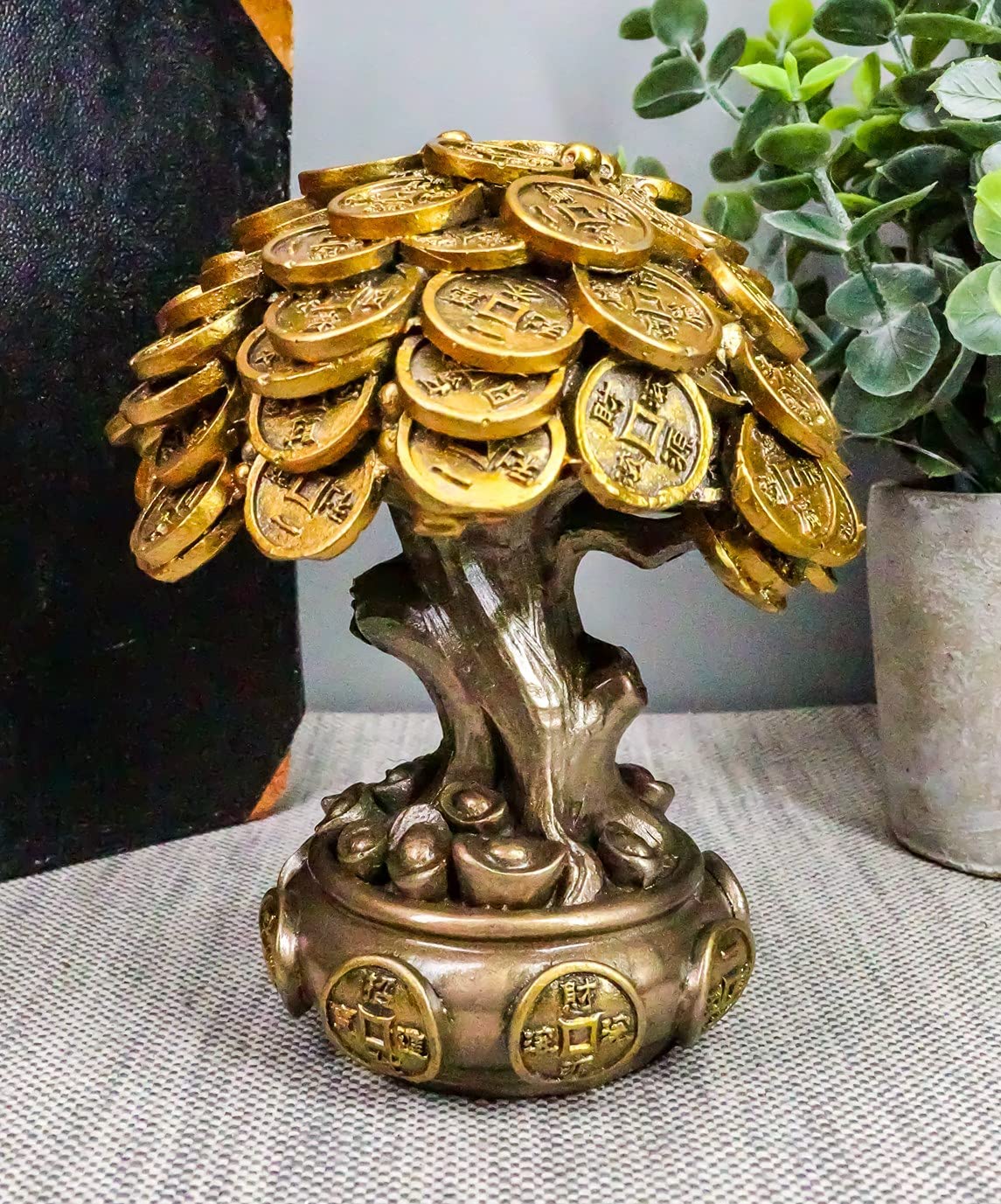 S Rosa LIOOBO Feng Shui Cristal de Cuarzo Natural Árbol del Dinero Estilo Bonsai Árbol de La Suerte con Riqueza Monedas para Decoración de Mesa Oficina en Casa 