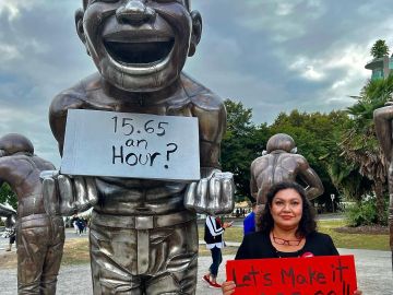 Nancy Trigueros en una protesta a favor de mejorar el salario mínimo